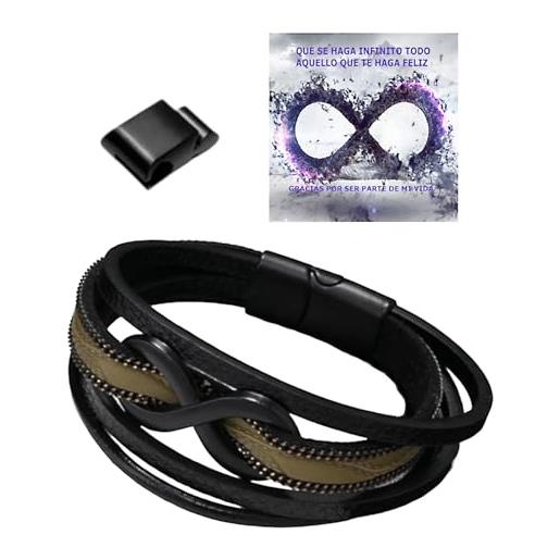 HOGALTHY bracciale personalizzato uomo - regali originali - regalo anniversario coppia - infinito in pelle e acciaio inossidabile, 20,5-22 cm espandibile