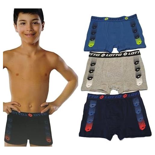 Lotto confezione 6 boxer ragazzo e bambino sportswear in cotone elasticizzato stretch, taglie da 9 a 16 anni, colori assortiti. (it, età, 15 anni, 16 anni, lb4234: 2 blu 2 grigio 2 bluette)