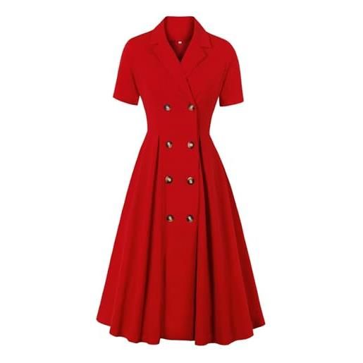 LZPCarra abito lungo bianco da donna doppio petto vintage con abbottonatura per donna in ufficio per abito da sera, colore: rosso, s