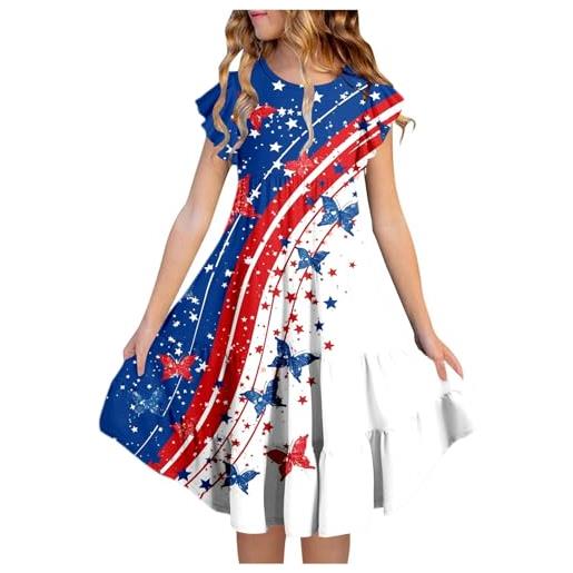 Vestito Estivo Per Bambina - Rosa, Gonna A Fionda, Con Fiocco, Poliestere, Per Feste