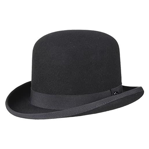LIERYS bombetta in feltro di lana donna/uomo - made germany cappello da uomo con nastro grosgrain, pistagna inverno estate/inverno - 58 cm nero