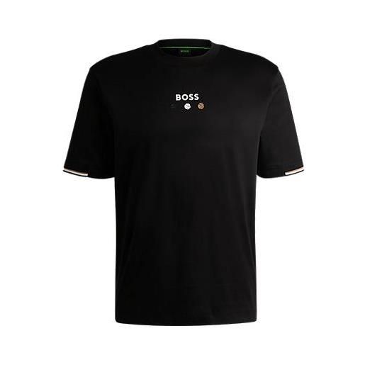 BOSS t-shirt in cotone pima con grafica con palle da tennis, nero