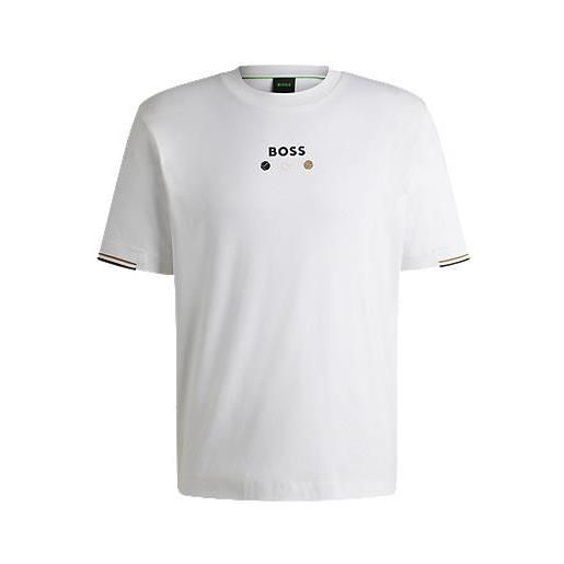 BOSS t-shirt in cotone pima con grafica con palle da tennis, bianco