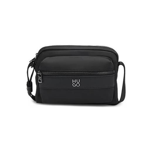 HUGO borsa a tracolla in twill con dettagli in metallo con logo scomposto, nero
