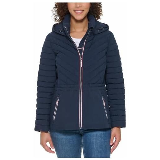 Tommy Hilfiger piumino da donna, leggero, con cappuccio, elasticizzato, con coulisse, navy, xx-large