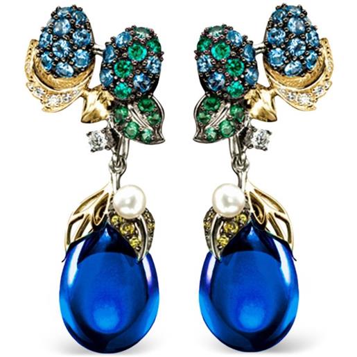 Anabela Chan orecchini in oro giallo 18 carati con diamanti e gemme - blu