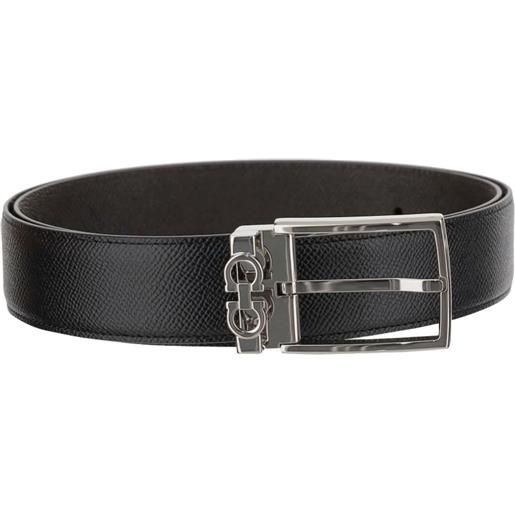 Ferragamo cintura reversibile in pelle con fibbia gancini - nero