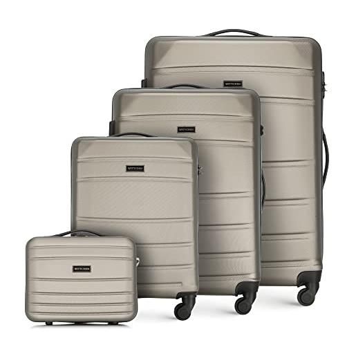WITTCHEN set di 4 valigie con custodia per cosmetici trolley bagaglio a mano in abs con 4 ruote spinner chiusura a combinazione maniglia telescopica globe line champagne ryanair/ita airways