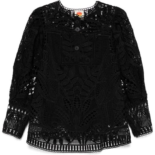 FARM Rio blusa in pizzo guipure con maniche a palloncino - nero