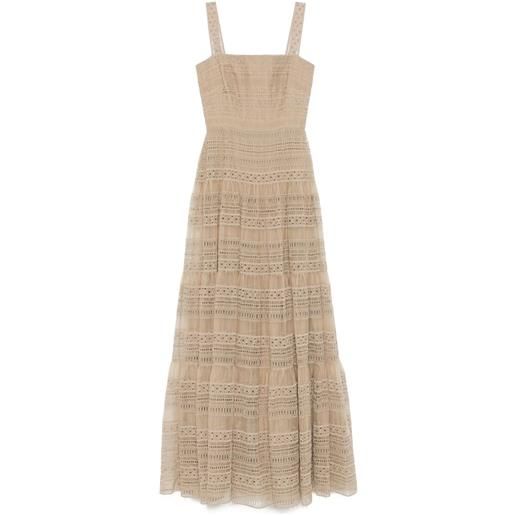 Elie Saab abito lungo in organza con ricamo - toni neutri