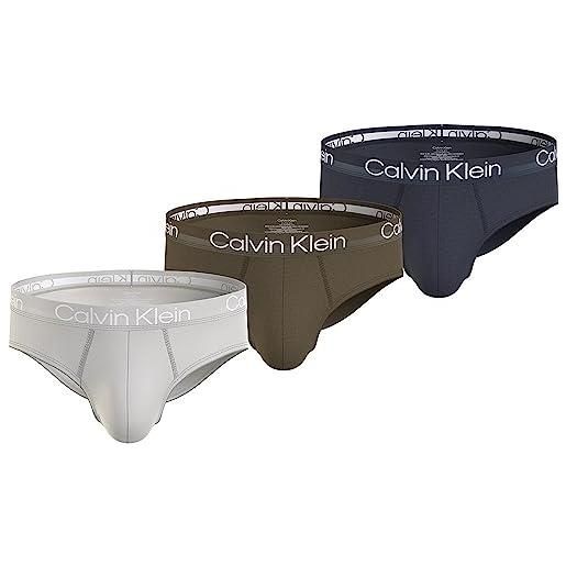 Calvin Klein hip brief 3pk 000nb2969a, slip a vita bassa uomo, multicolore (vaporous gry, dark olive, blueberry), l