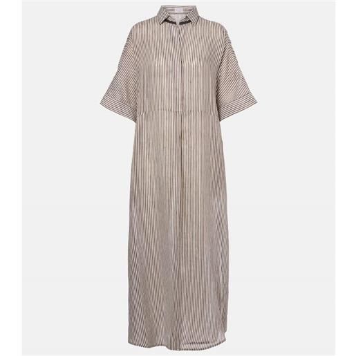 Brunello Cucinelli abito chemisier in lino e seta a righe