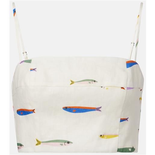 Staud top cropped federico in lino con stampa