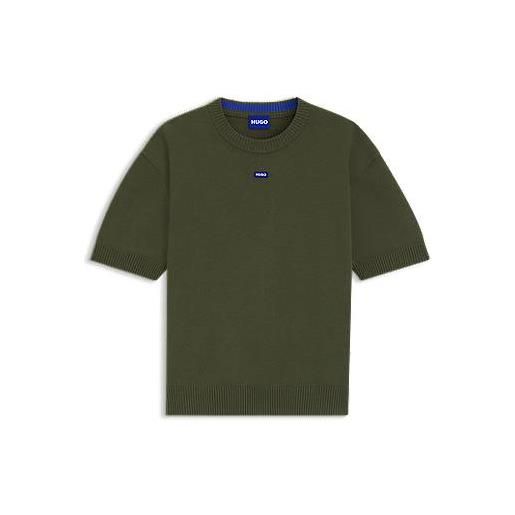 HUGO maglione a maniche corte con targhetta con logo blu, oliva
