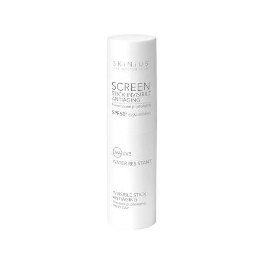 Skinius screen stick solare 50+ viso invisibile - protezione solare con sistema di filtri uva e uvb, olio extra vergine di oliva e vitamina e - screen stick spf 50+