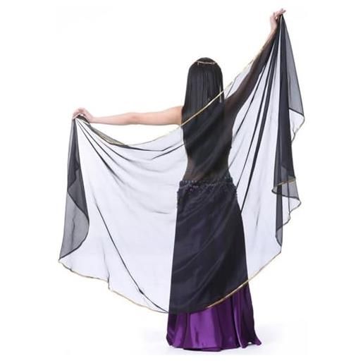 DUNSBY velo di seta per danza del ventre veli di danza del ventre farfalla falene ali tinta unita chiffon testa scialle sciarpa 250x120 cm. (color: black)