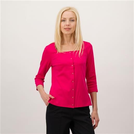 Isaac Mizrahi Live! isaac mizrahi live maglia con bottoni automatici e scollo squadrato in cotone