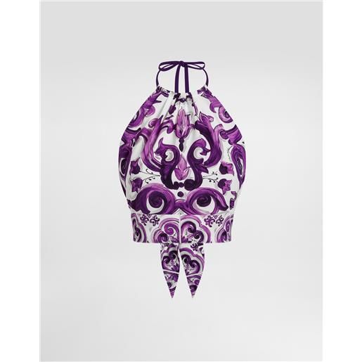 Dolce & Gabbana top in charmeuse stampa maiolica