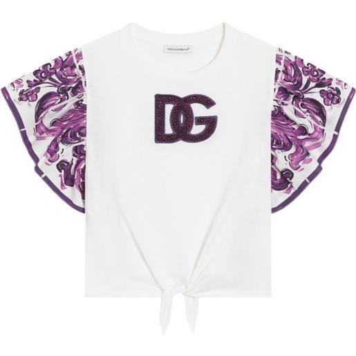 Dolce & Gabbana Kids t-shirt in cotone con applicazione logo - bianco