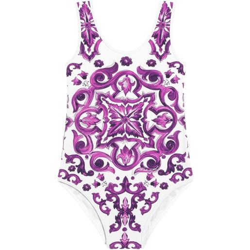 Dolce & Gabbana Kids costume da bagno con stampa maiolica - bianco
