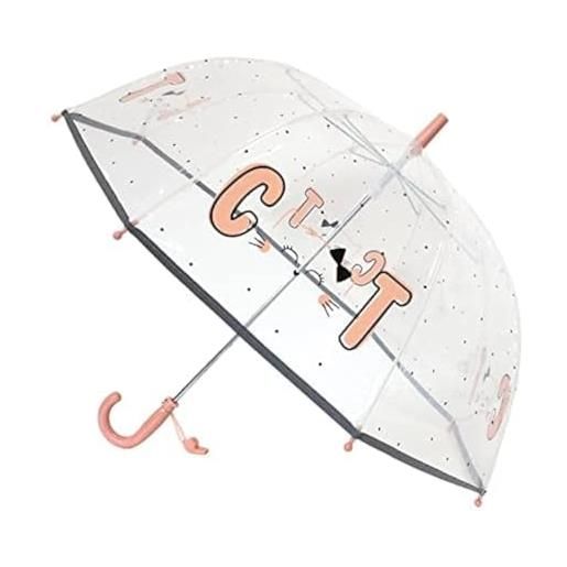 SMATI smartbulle ombrello trasparente per bambini con bordo fluorescente: frangivento;Diametro=71cm;Apertura manuale;Ombrello per bambini;Design: gattino. 