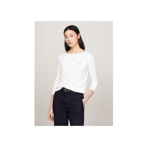 Tommy Hilfiger per donna. Ww0ww42050 maglione lavorato a maglia con scollo a barca bianco [3061644], casual, manica lunga, cotone biologico, 