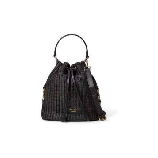 Twinset per donna. [251tb7381] borsa a sacco "grace" effetto paglia nera, nero, casual, poliestere