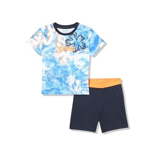 GUESS eco short sleeve t-shirt and short set set di vestiti da gioco per bambini, blu (blue palm print), 18 meses