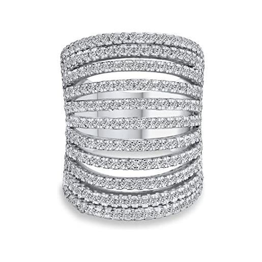 Bling Jewelry anello a fascia larga multi banda con zirconi cubici geometrici, pavé cz, armatura completa per cocktail, per donne e adolescenti, in argento sterling. 925