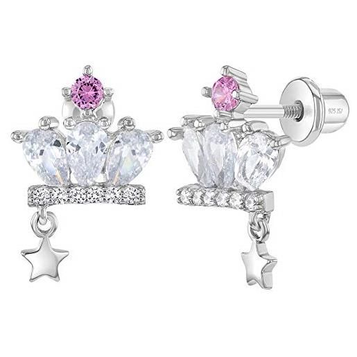 In Season Jewelry set di orecchini a corona da principessa, in argento sterling 925, con chiusura a vite per ragazze e pre-adolescenti, abiti reali e feste