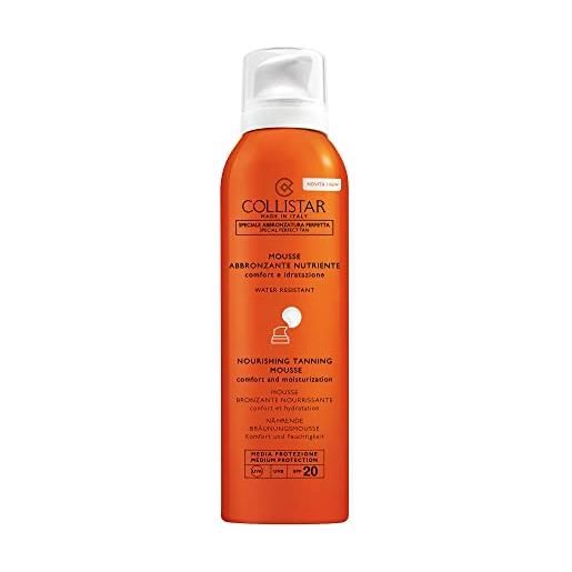 Collistar mousse abbronzante nutriente spf 20, lozione viso e corpo abbronzante water-resistant con protezione uv, azione idratante, non unge e lascia la pelle supervellutata, 200 ml