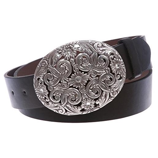 Beltiscool cintura ovale in filigrana con strass in filigrana di girasole in argento anticato occidentale, nero, medium