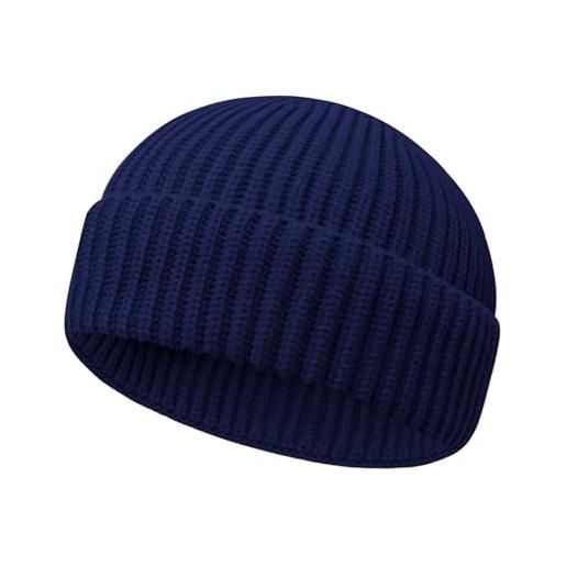 JYxingchi berretti da pescatore per uomo e donna a polsino corto lavorato a maglia berretto invernale caldo cappello da pescatore cappello da pesca elegante berretto da orologio, blu, taglia unica