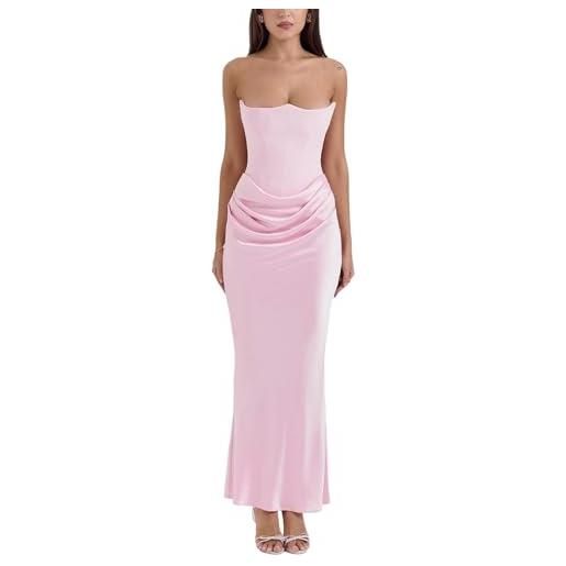 cffvdiz sexy corsetto wrap maxi dress estate senza maniche slim abiti formali, rosa, s