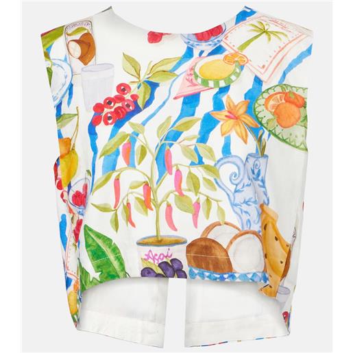 Farm Rio top cropped in misto lino con stampa