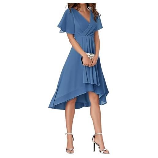 Minetom abito da ospite di nozze donna maniche a volant collo a v stile impero chiffon vestito da sera cerimonia abiti da damigella a bianco l