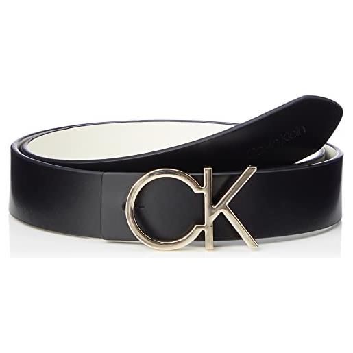 Calvin Klein Jeans calvin klein cintura donna re-lock ck rev belt 3 cm in pelle, black / ecru, 125 cm