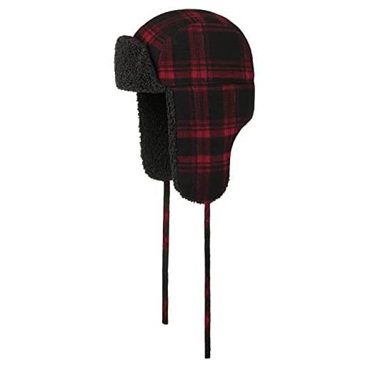 Stetson cappello aviatore country check lapeer donna/uomo - da pilota chapka con paraorecchie, fodera, sottogola, sottogola autunno/inverno inverno - l (58-59 cm) nero-rosso