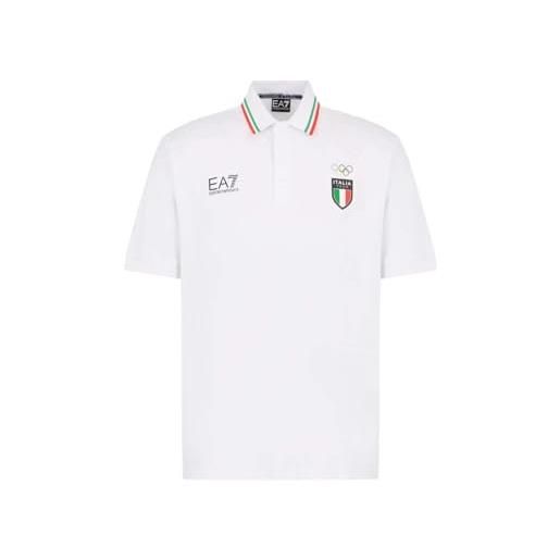 Emporio Armani ea7 italia team olimpiadi 2024 polo uomo in cotone organico e modal, 3dpfc6 (it, testo, xl, regular, regular, bianco)