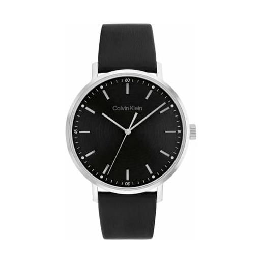 Calvin Klein orologio analogico al quarzo da uomo collezione modern mesh con cinturino in pelle nero - 25200050