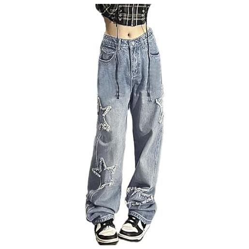 YINGWIN star jeans da donna y2k baggy boyfriend, blu, m
