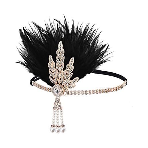 JUSTUSNX gatsby anni '20 - fascia per capelli con strass, accessorio per feste per donne e ragazze (a)