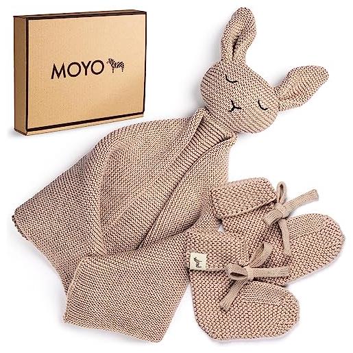 MOYO set regalo per bambini, set a maglia di alta qualità in panno e scarpette - cotone biologico (gots) - come regalo per la nascita ragazzo e ragazza - primo equipaggiamento neonato (hej baby -