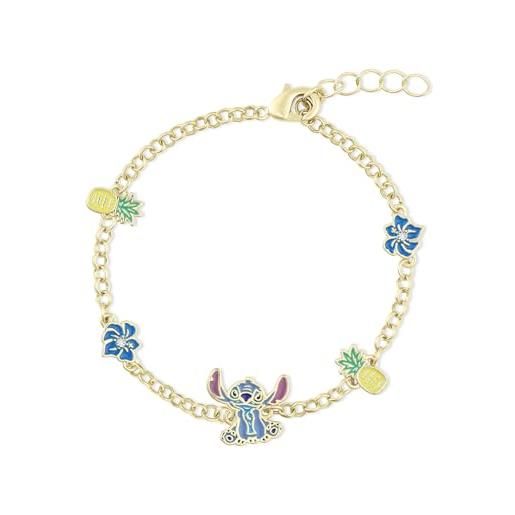 Disney stitch girls - bracciale a catena regolabile placcato oro con ciondolo a forma di ananas e fiore