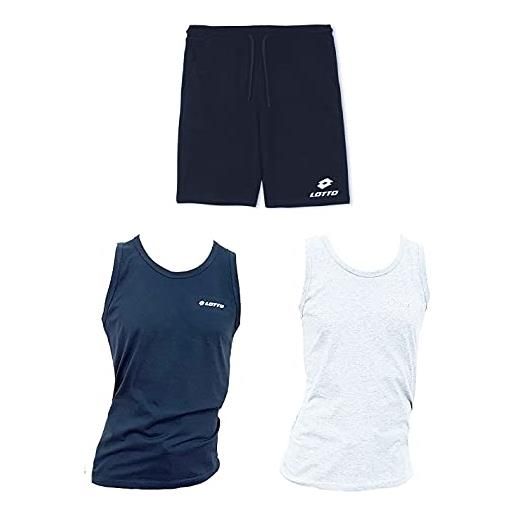 Lotto canotta uomo, offerta 2 pezzi + bermuda omaggio, vogatore uomo, canottiera uomo, completo uomo estivo (blu + bianco + bermuda blu, l)