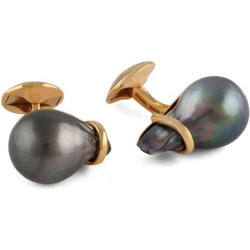 Tateossian gemelli baroque in oro rosa 18kt con perle - nero