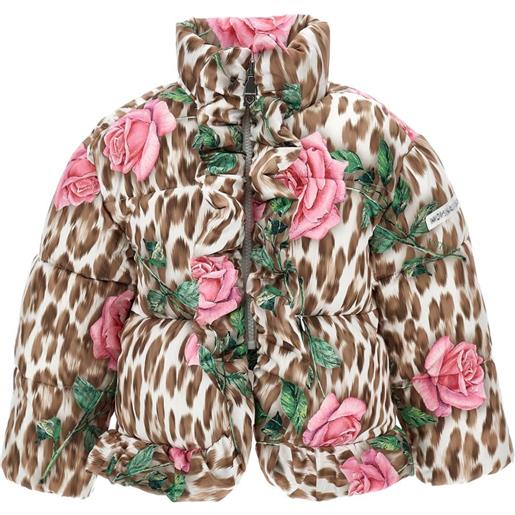 Monnalisa piumino a fiori con stampa leopardata - marrone