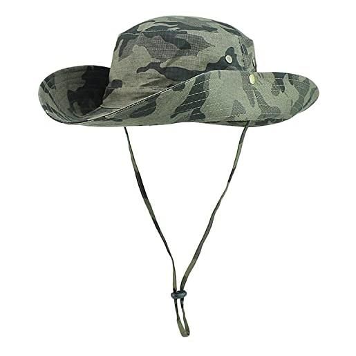 WANYIG camouflage cappello da sole coton a 11cm tesa larga estivo bonnie cappello da pescatore con protezione uv grand 55-62cm per pesca giungla turismo ciclismo alpinismo campeggio(31 verde militare)