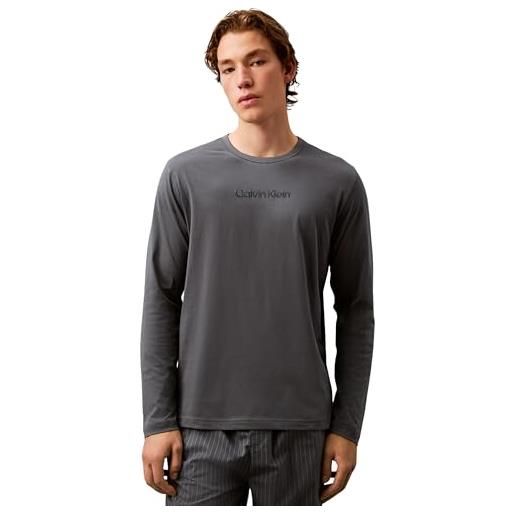Calvin Klein uomo t-shirt maniche lunghe crew neck scollo rotondo, grigio (turbulence), xl