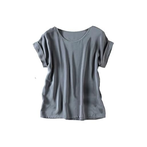 Hgvcfcv camicetta da donna in seta con scollo rotondo a maniche corte plus size top in raso da donna a maniche corte camicette di seta, colore: giallo panna. , l